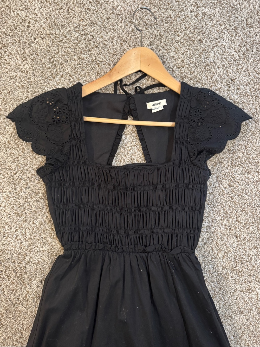 Jason Wu Black Eyelet Sleeve Midi Dress